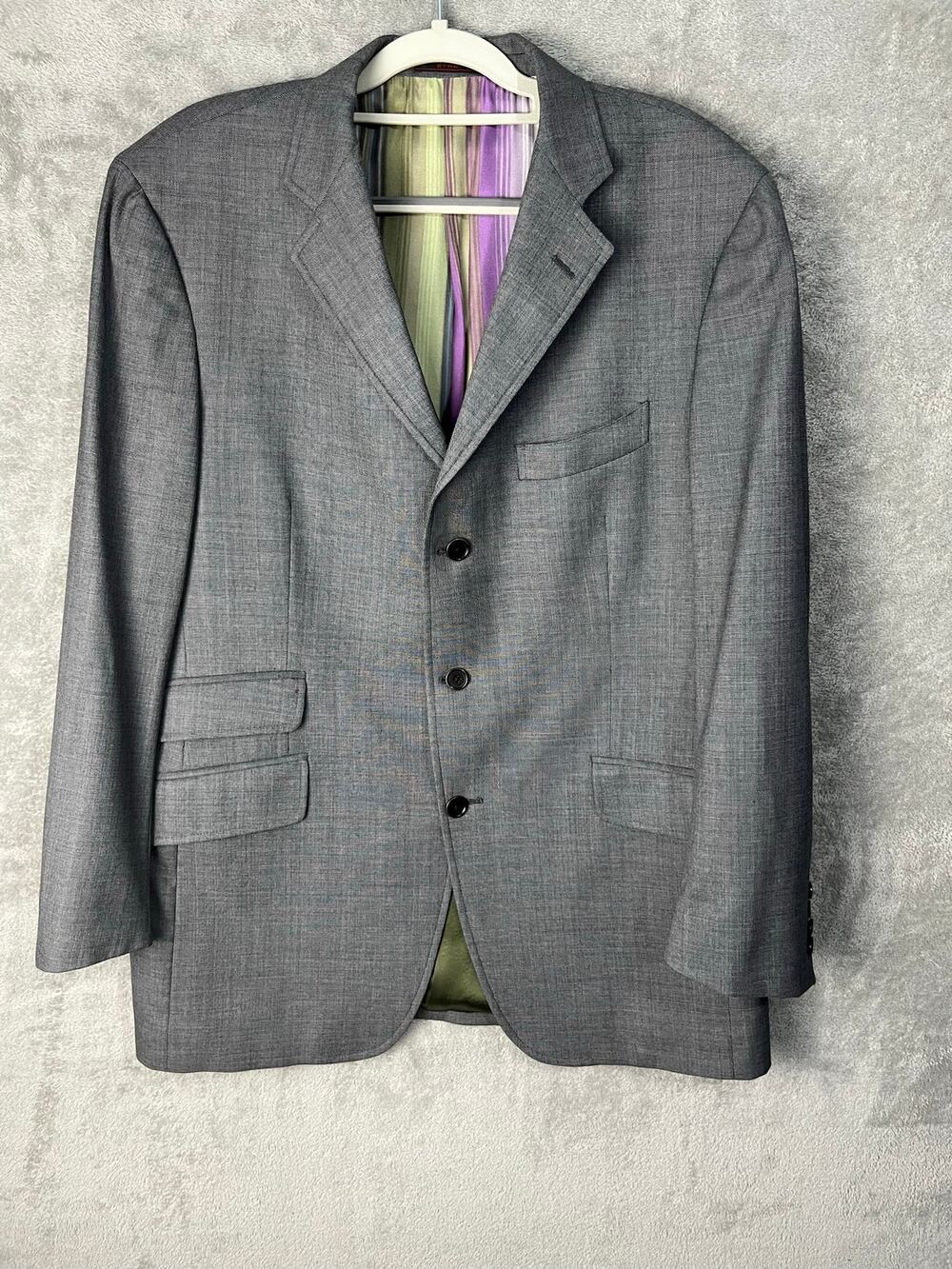 ETRO Milano Gray Wool Sport Coat Blazer Mens 54 EU 44R Italy Striped Lining